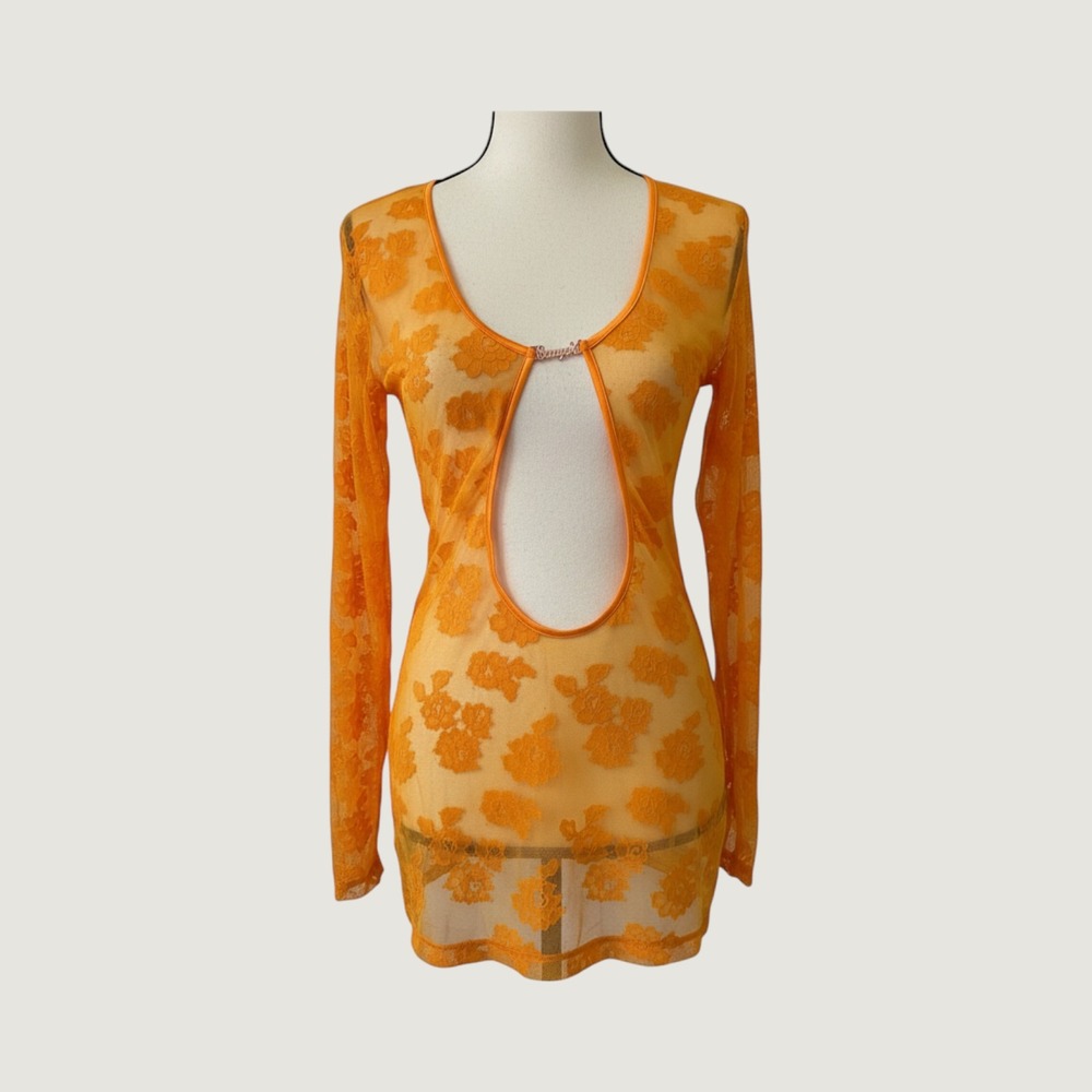 Savage X Fenty Lingerie Set Women Small Orange New Floral Lace Open Back Mini